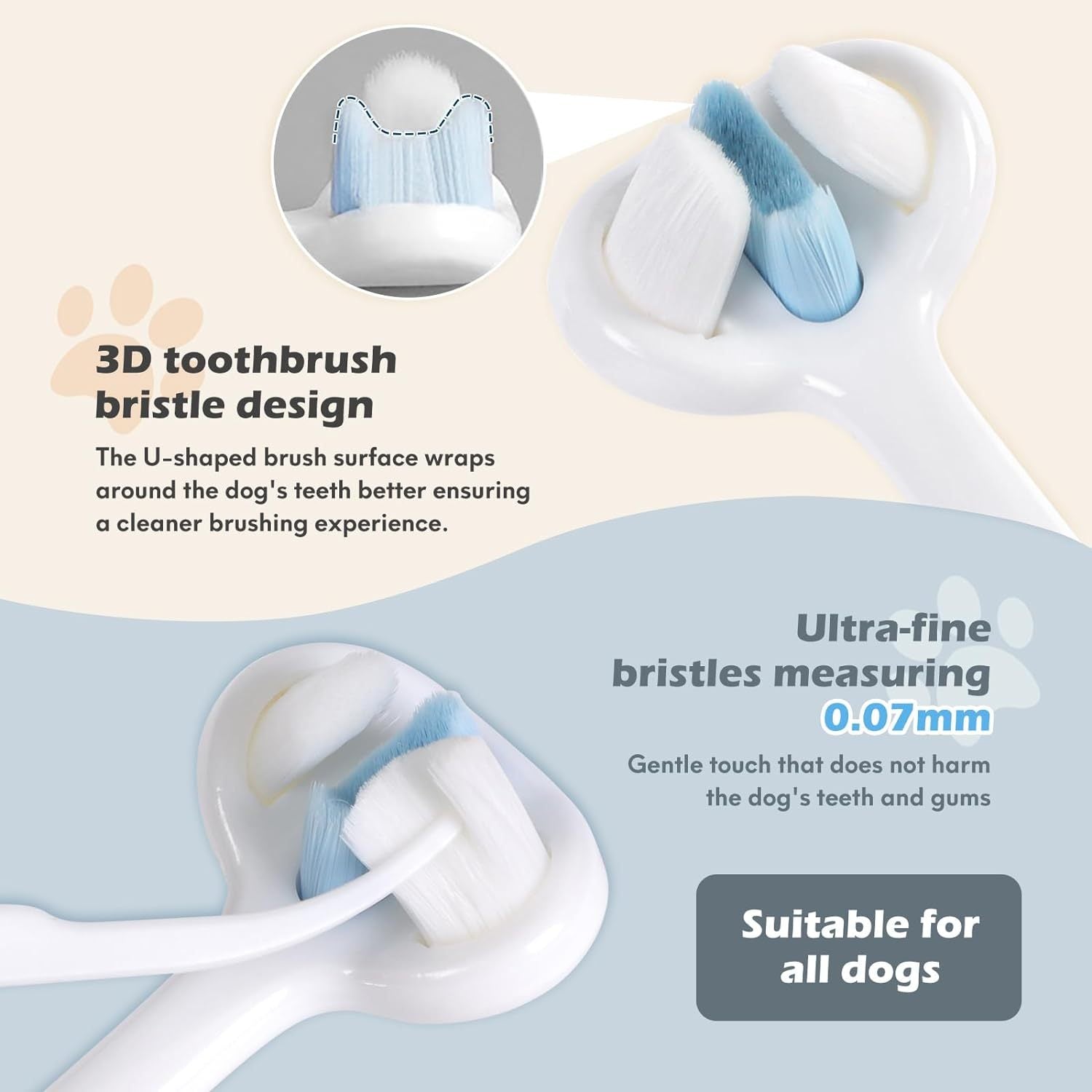 Ultra Soft Nano Bristles Dog Toothbrush Pet Dental Care Kit 3 Sided